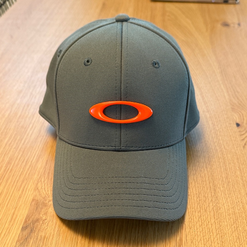 Oakley Men's Olive Hat with Vibrant Orange Emblem